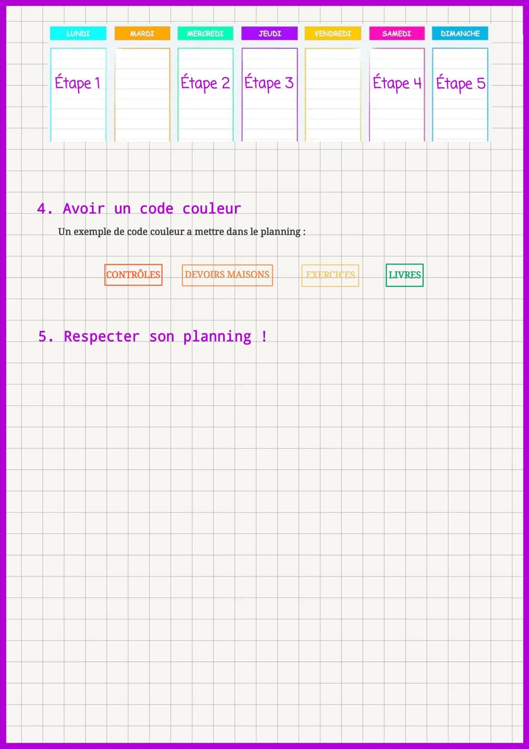 Méthodo
Comment bien planifier ses devoirs ?
1. Noter ses devoirs.
Cela peut paraître, pour certains simple ou pour d'autres compliqué, mais