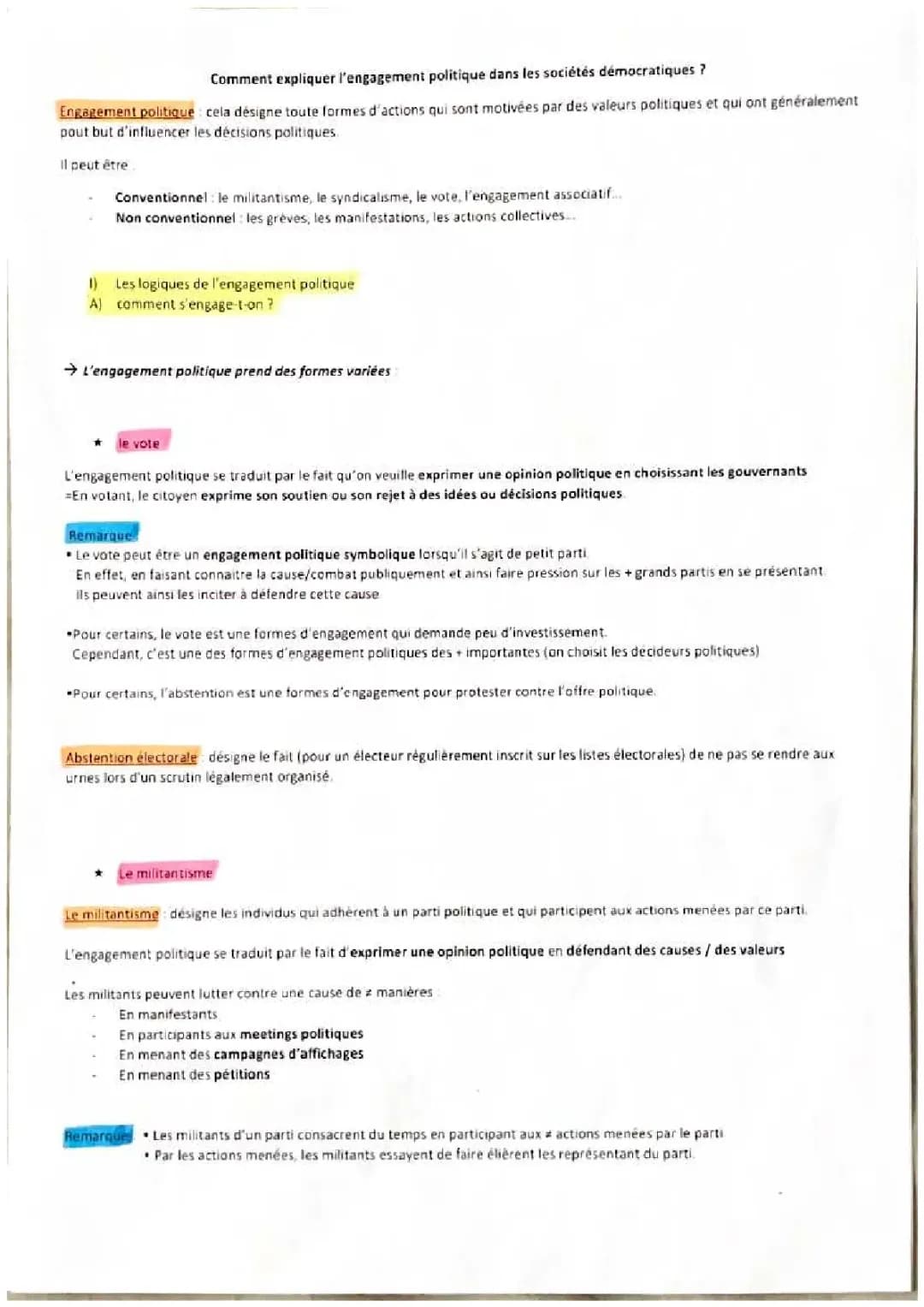 l’engagement politique dans les sociétés démocratiques 