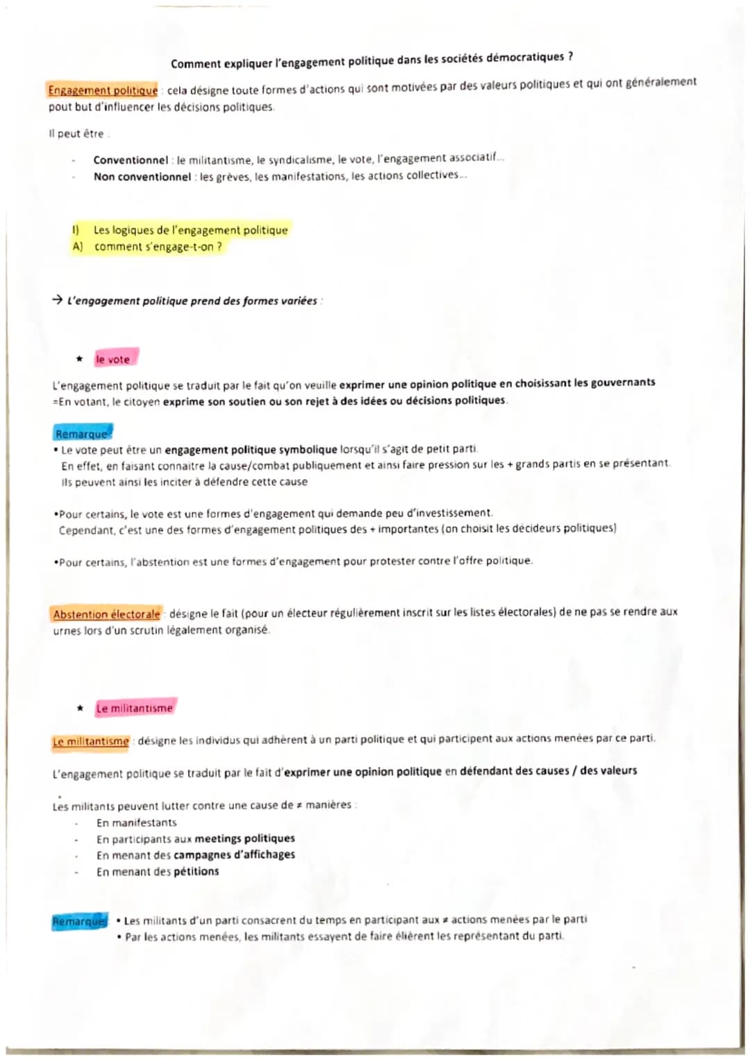 Comment expliquer l'engagement politique dans les sociétés démocratiques ?
Engagement politique: cela désigne toute formes d'actions qui son