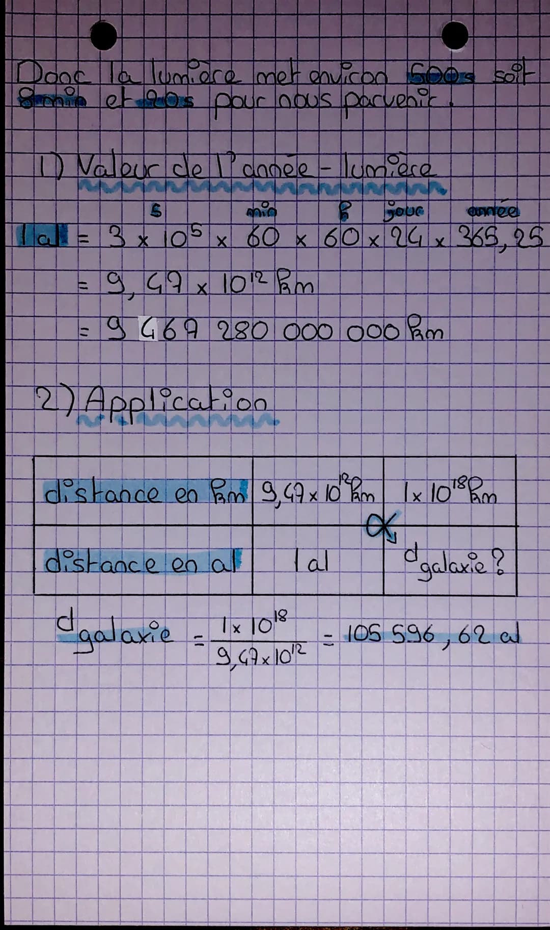 • Physique
Ces années - lumières
('année - lumière c'est la distance
parcourue par la lumière en une
'année
Ca vitesse de la lumière dans le