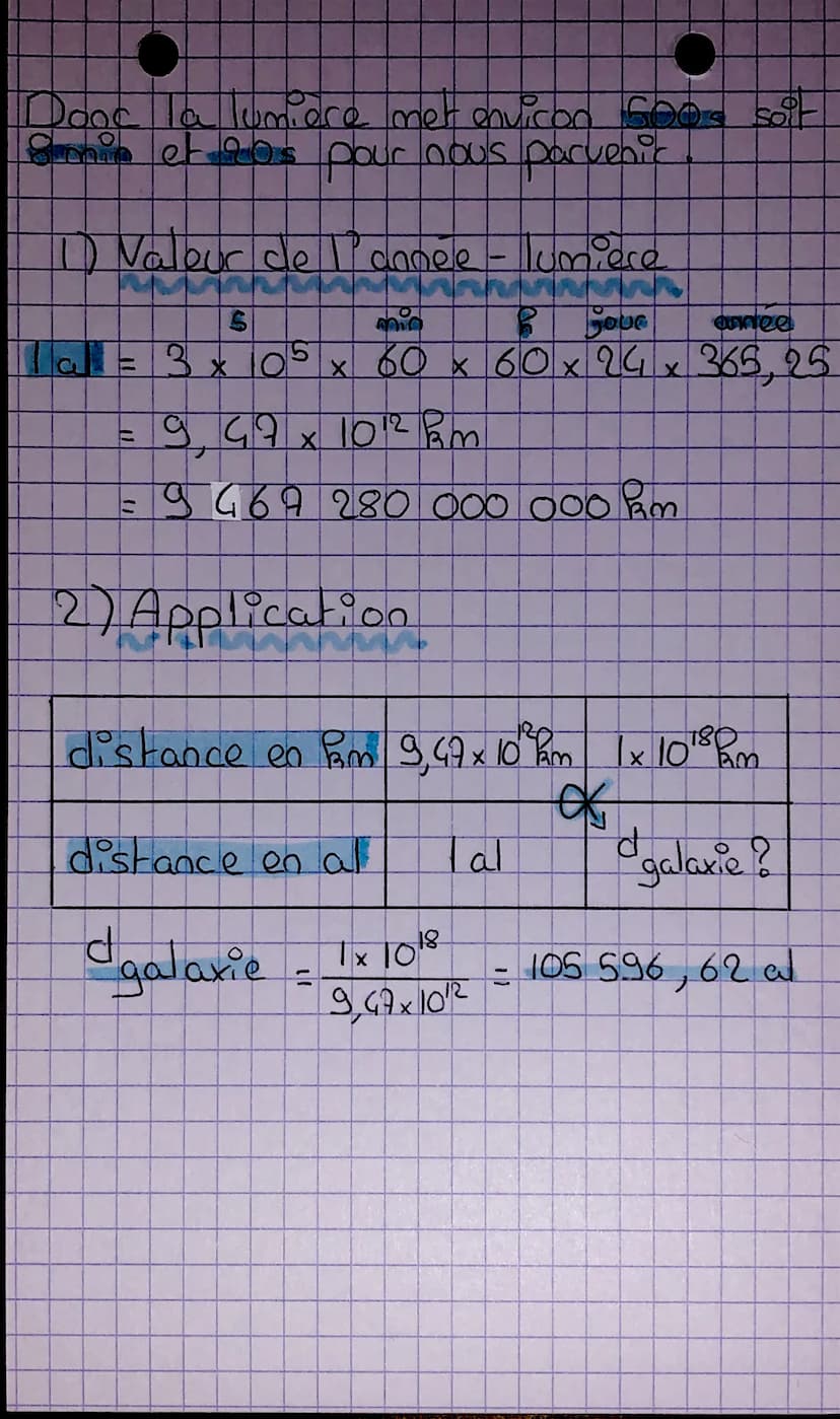 • Physique
Ces années - lumières
('année - lumière c'est la distance
parcourue par la lumière en une
'année
Ca vitesse de la lumière dans le