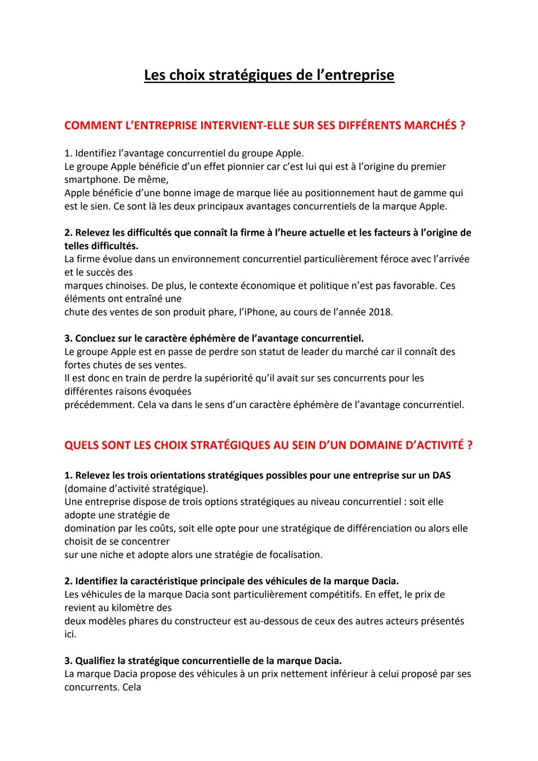 # Les choix stratégiques de l'entreprise

COMMENT L'ENTREPRISE INTERVIENT-ELLE SUR SES DIFFÉRENTS MARCHÉS ?

1. Identifiez l'avantage concur