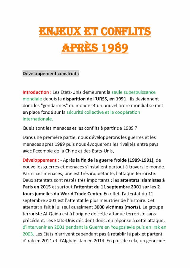 Know Enjeux et conflits après 1989 - développement construit thumbnail
