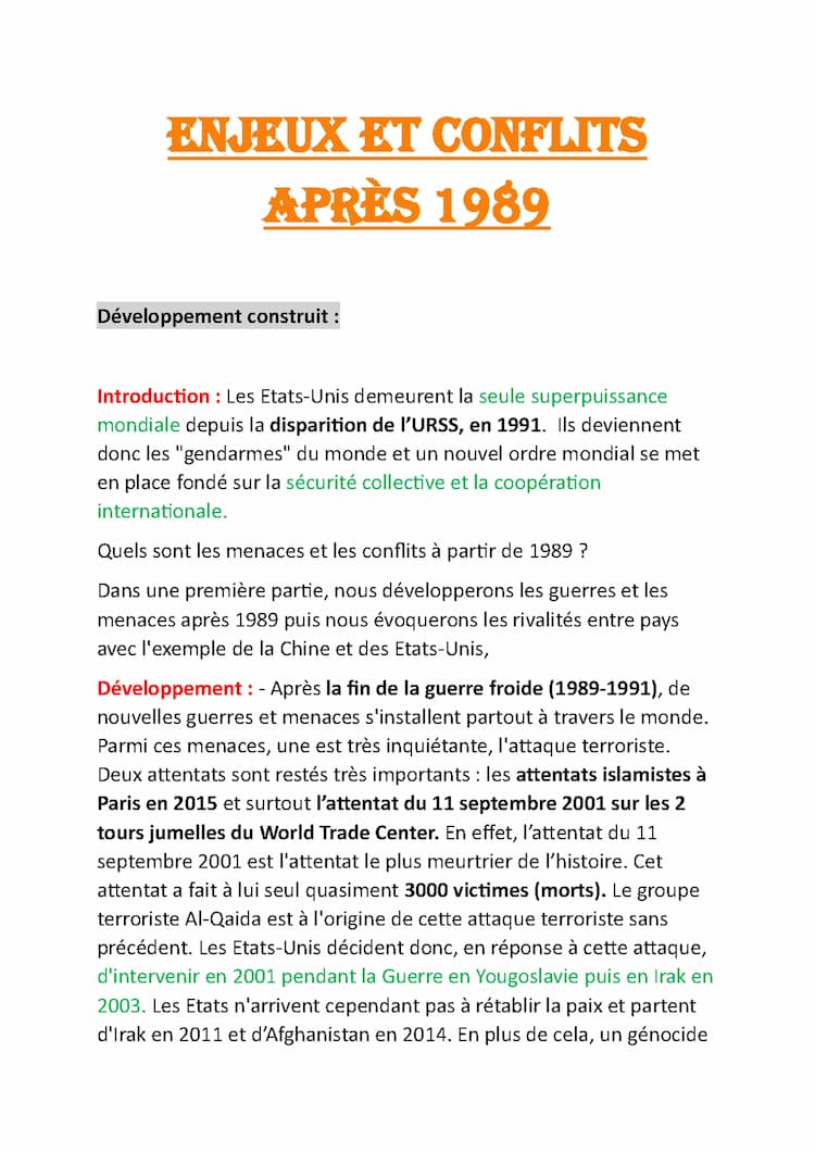 Know Enjeux et conflits après 1989 - développement construit thumbnail