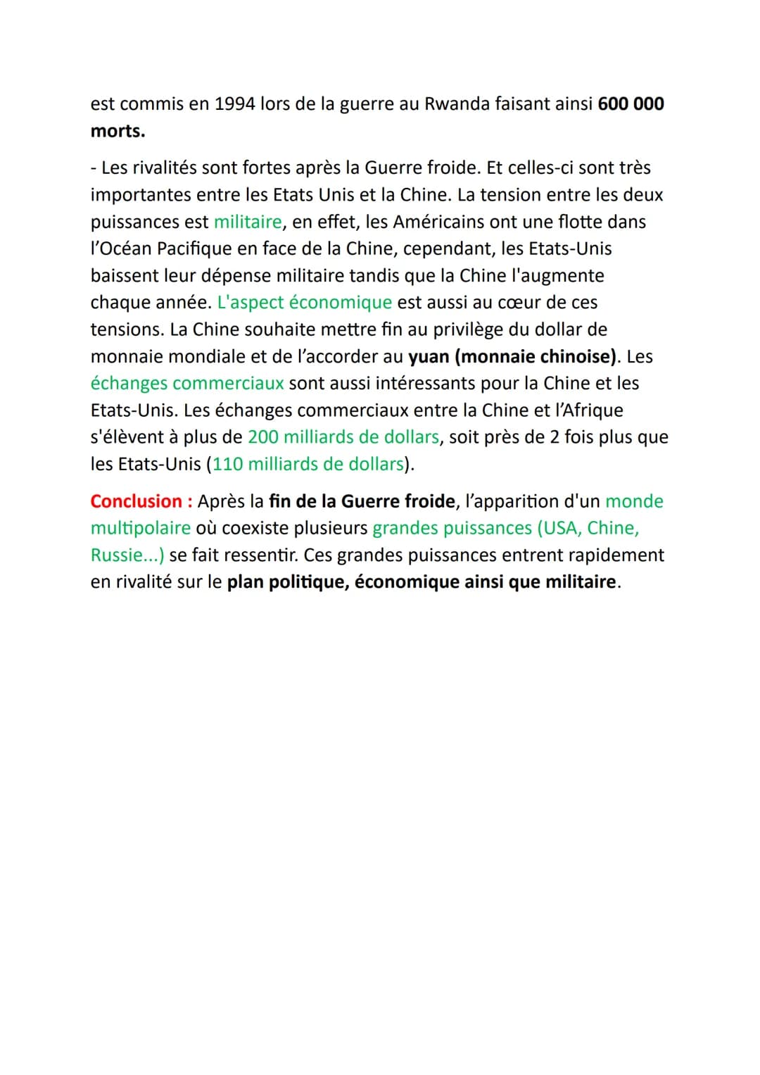 ENJEUX ET CONFLITS
APRÈS 1989
Développement construit :
Introduction : Les Etats-Unis demeurent la seule superpuissance
mondiale depuis la d