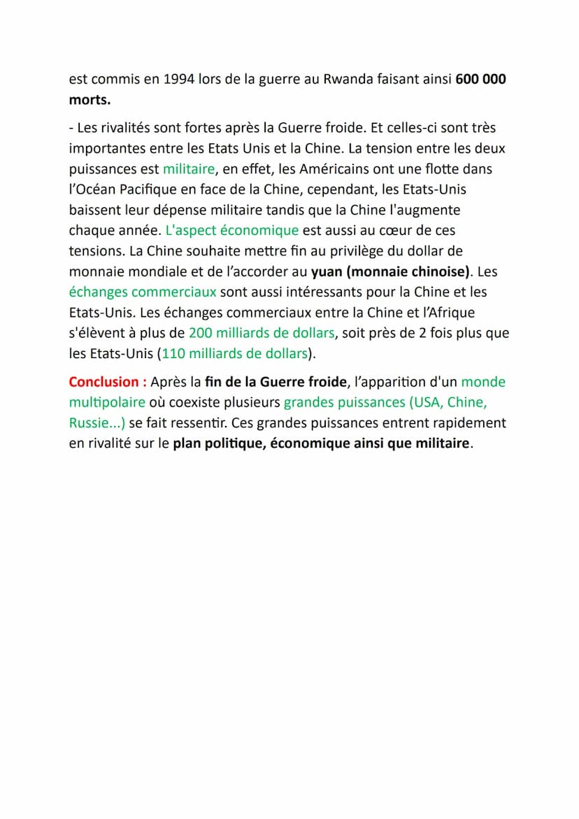 ENJEUX ET CONFLITS
APRÈS 1989
Développement construit :
Introduction : Les Etats-Unis demeurent la seule superpuissance
mondiale depuis la d