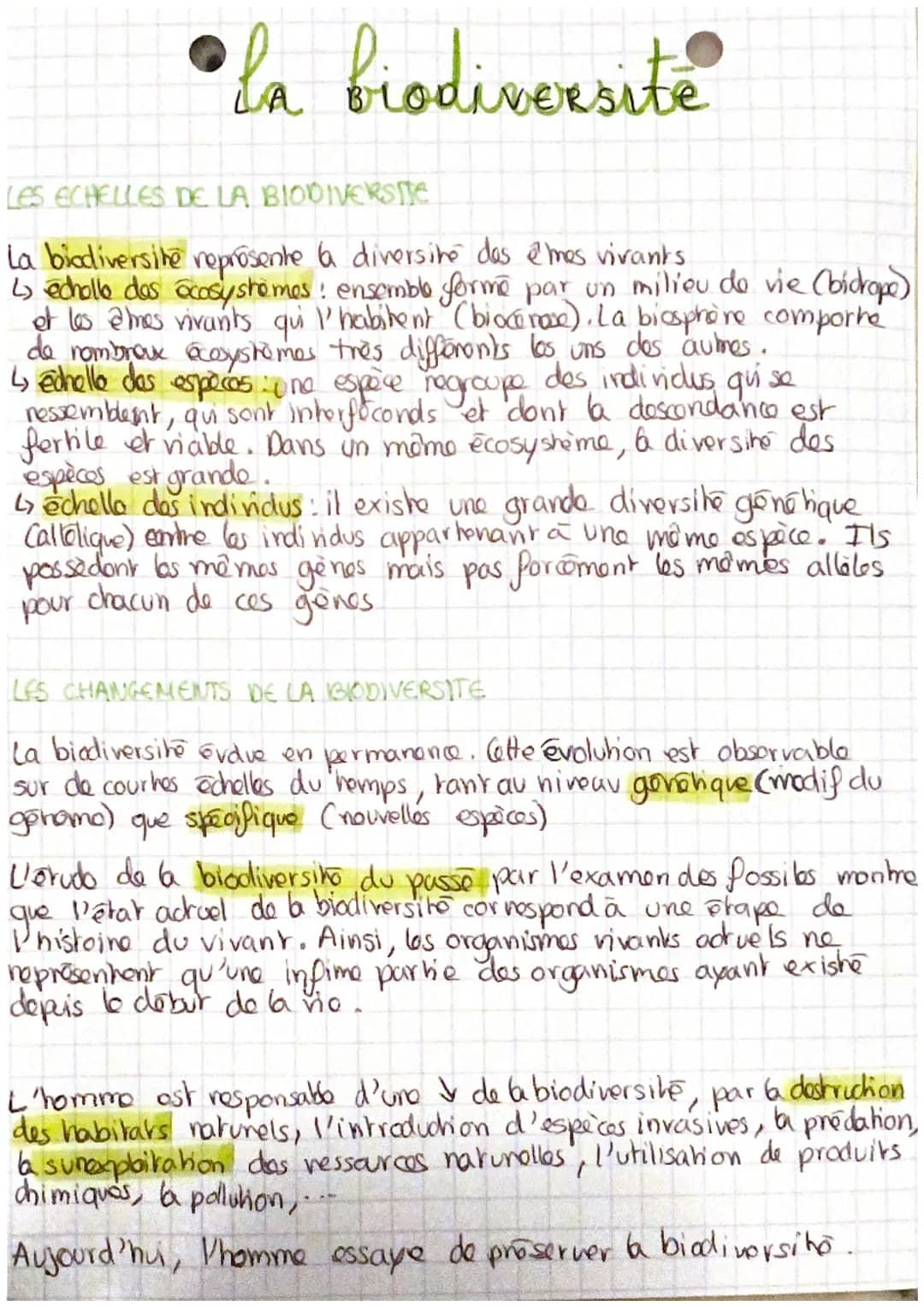 •la biodiversite
LES ECHELLES DE LA BIODIVERSITE
La biodiversite représente la diversite das é 'mes vivants
↳ echolle des écosystèmes : ense