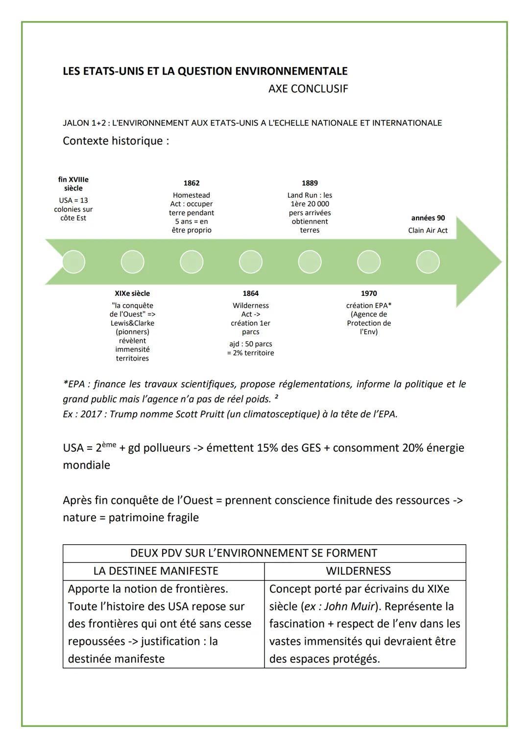 # LES ETATS-UNIS ET LA QUESTION ENVIRONNEMENTALE
AXE CONCLUSIF

JALON 1+2: L'ENVIRONNEMENT AUX ETATS-UNIS A L'ECHELLE NATIONALE ET INTERNATI