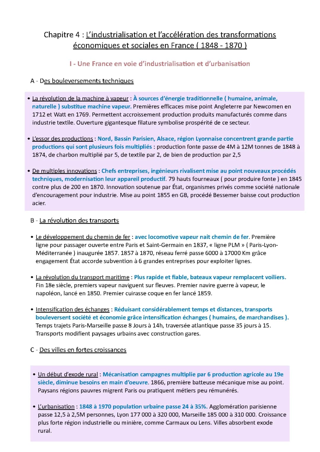 L’industrialisation et l’accélération des transformations économiques et sociales en France ( 1848 - 1870 )