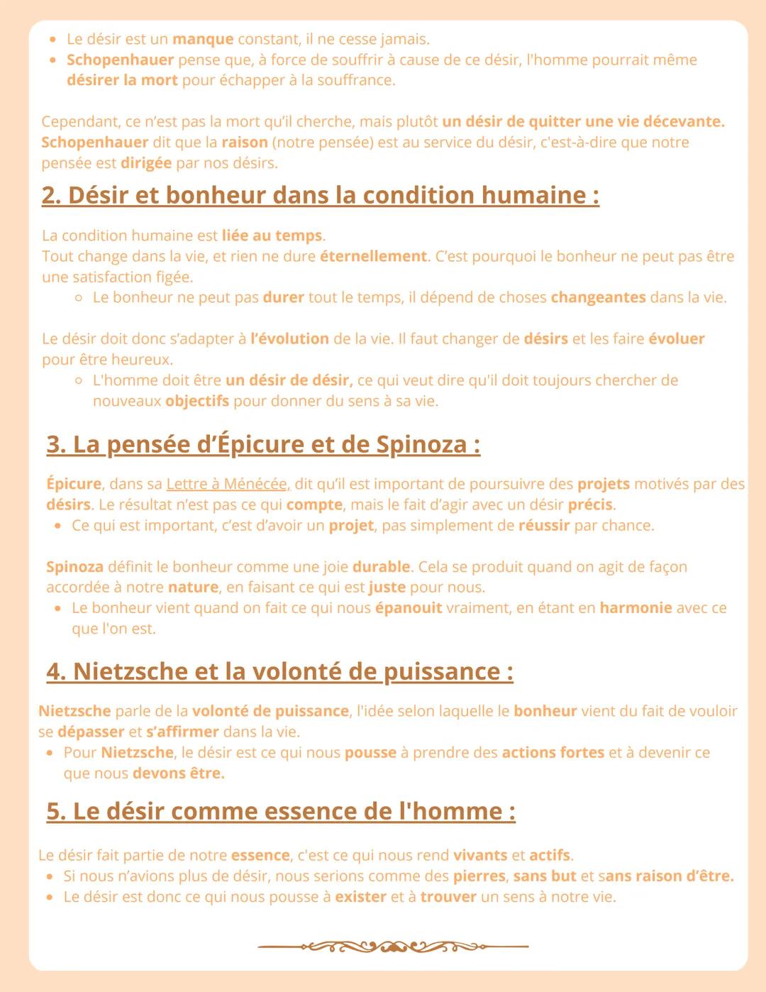 # Le Bonheur

Le désir: Une force ambivalente

Le désir peut être perçu de deux manières :

*   Une source de souffrance → Frustration, inqu