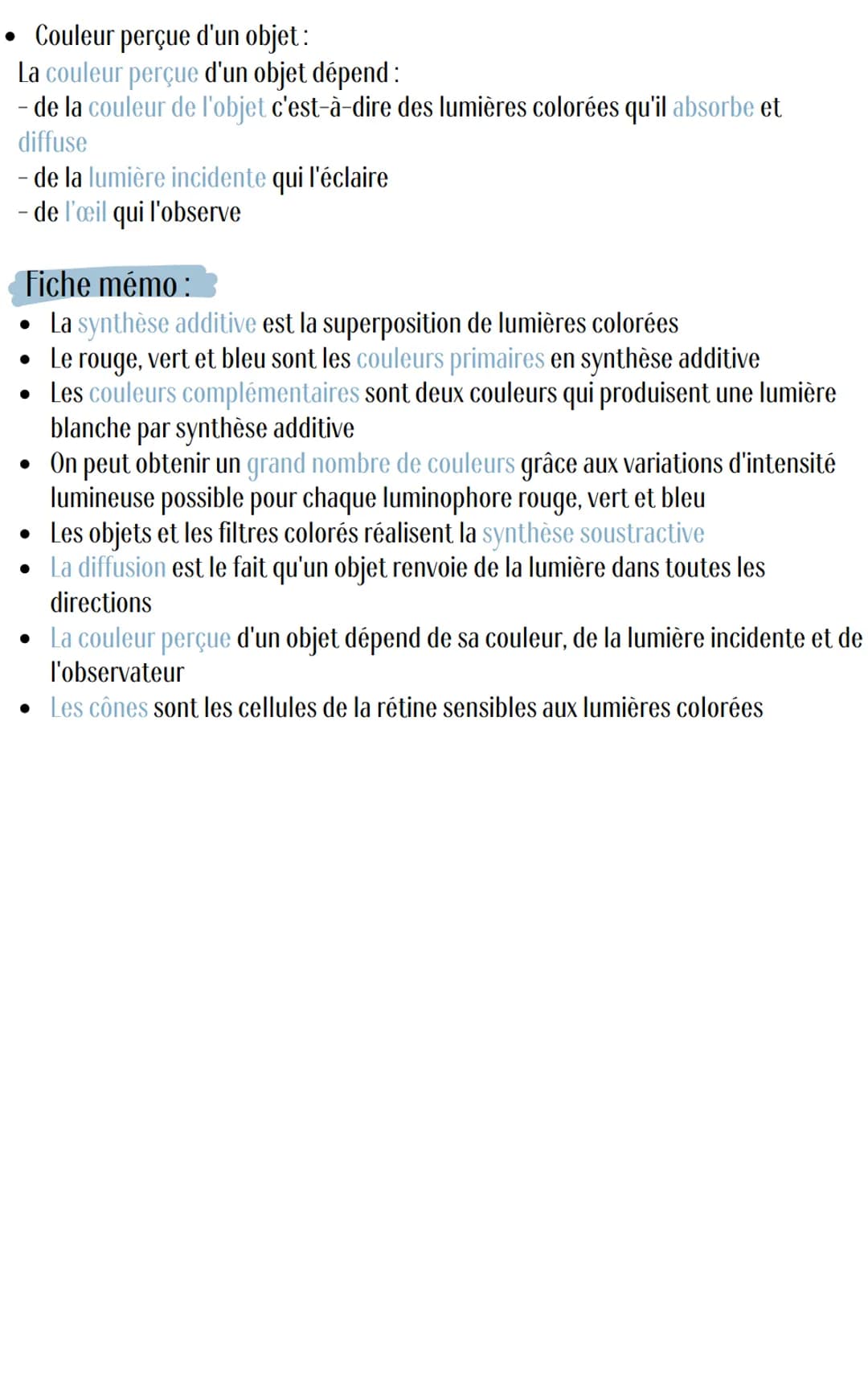 Physique
Images et couleurs
1. Synthèse additive des couleurs :
Une lumière colorée est constituée d'une ou
plusieurs radiation lumineuse ca