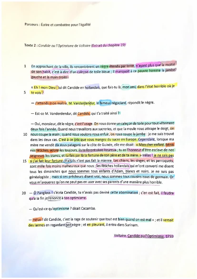 • ORAL BAC
VOLTAIRE
parcours :
tette:
= Ecrire let
extrait
Candide on I Optimisme
combattre pour
INTRODUCTION
Nous avons affaire a un texte 