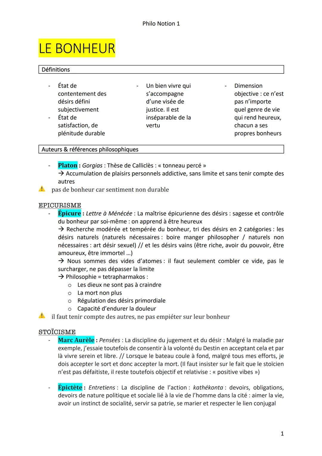 LE BONHEUR
Définitions
État de
contentement des
désirs défini
subjectivement
État de
satisfaction, de
plénitude durable
Auteurs & références