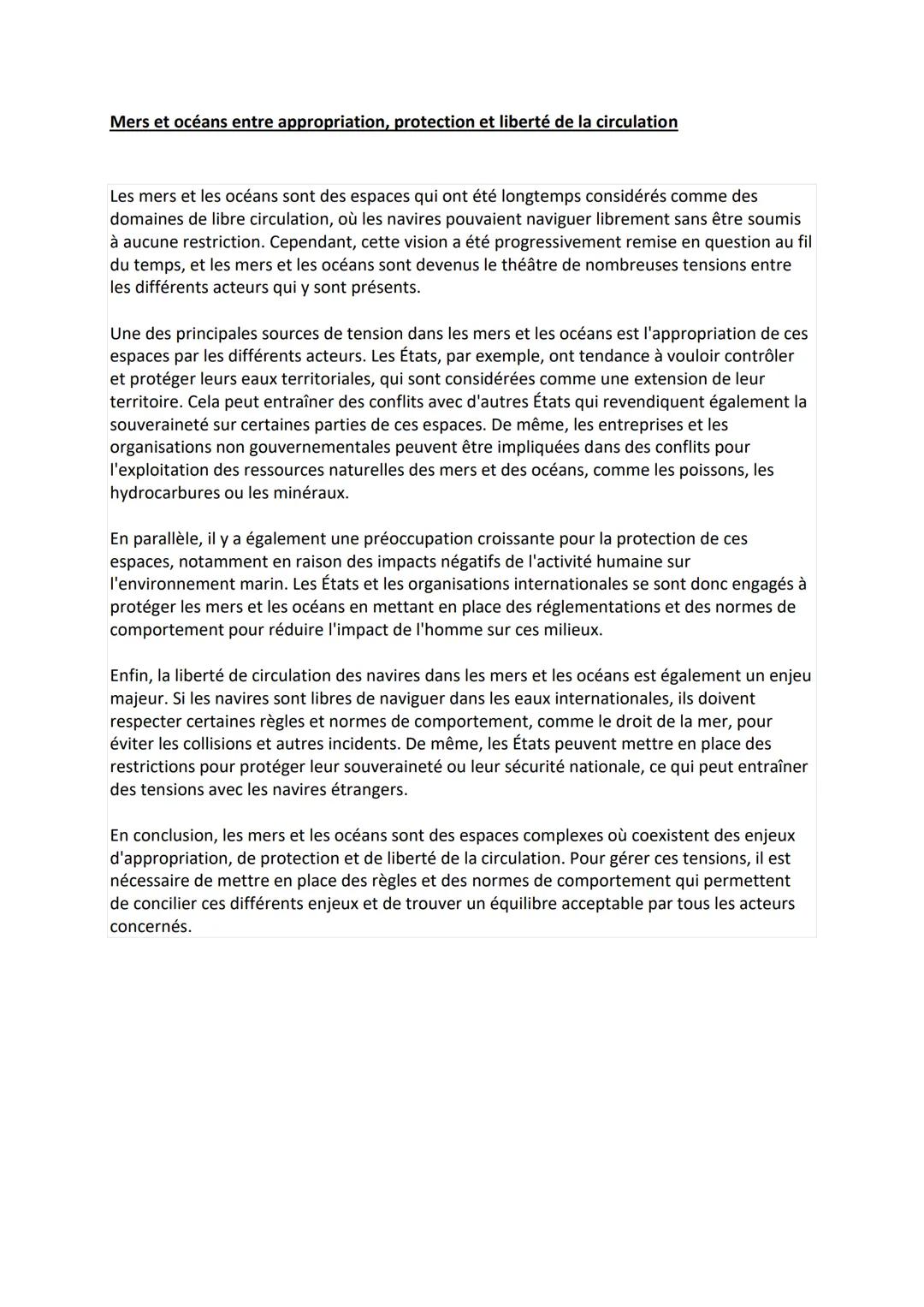 Mers et océans entre appropriation, protection et liberté de la circulation
Les mers et les océans sont des espaces qui ont été longtemps co