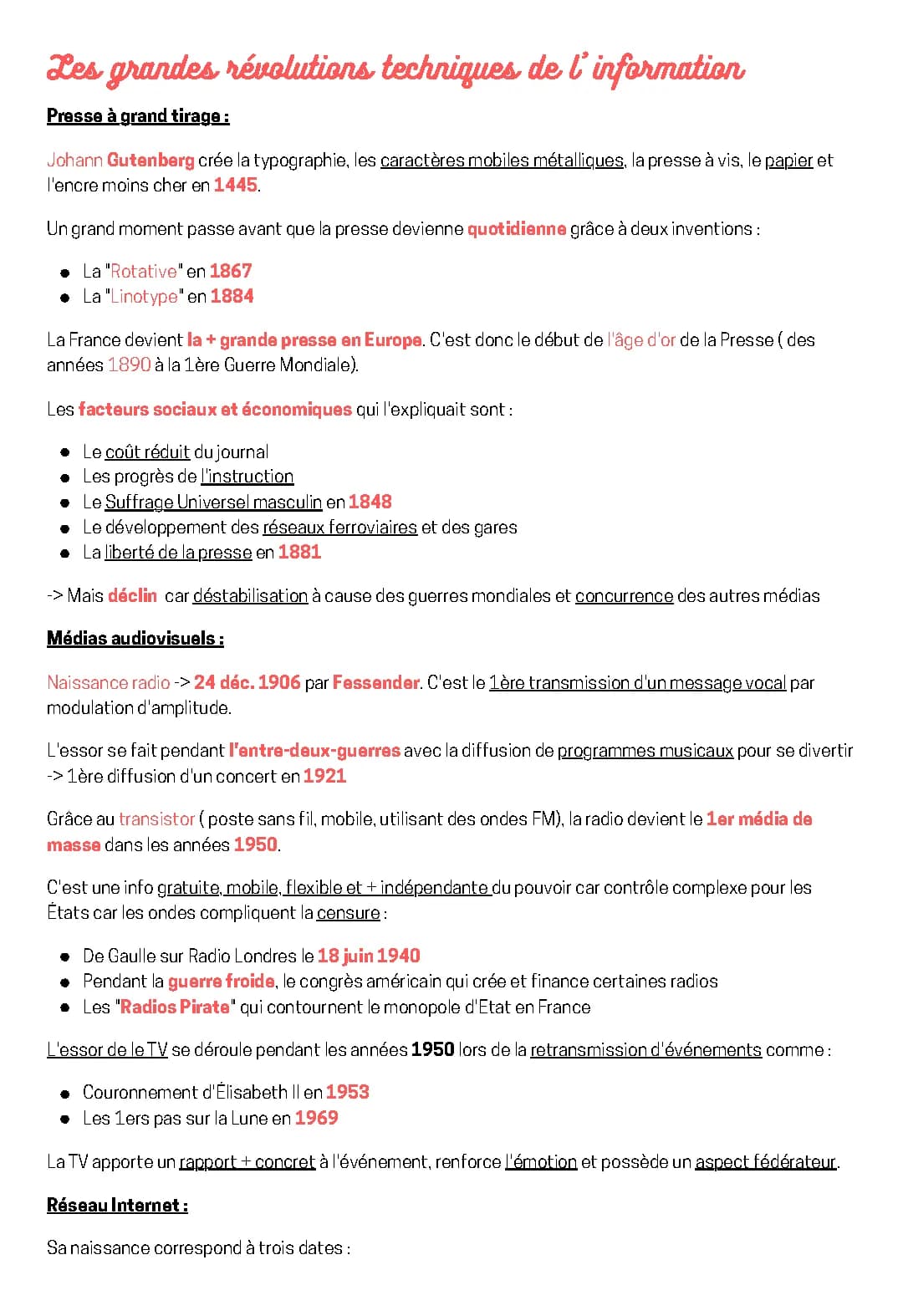 Les grandes révolutions techniques de l'information - HGGSP PDF, Dissertation et Histoire d'Internet