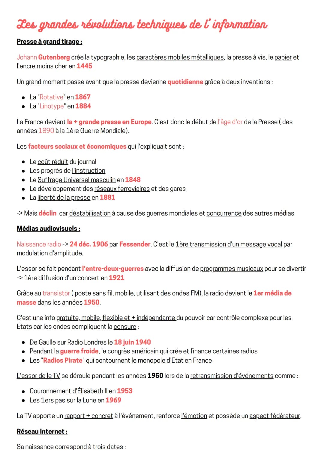 Les grandes révolutions techniques de l'information
Presse à grand tirage :
Johann Gutenberg crée la typographie, les caractères mobiles mét