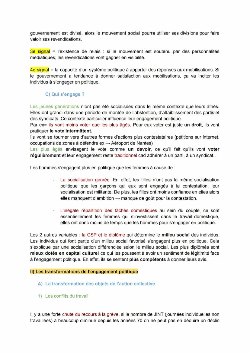 SES
Comment expliquer l'engagement politique dans les sociétés démocratiques ?
I] Les formes et les déterminants de l'engagement politique
A