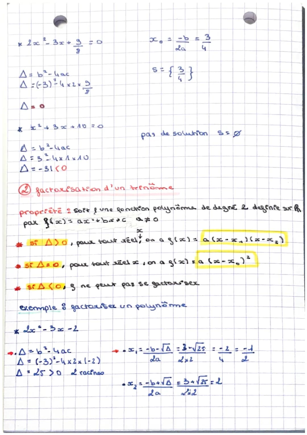 • Second degré !"
resolution d'une équation du second degre
deginition : une équation du 2nd degré est une équation
de la farme ax² + bx+c =