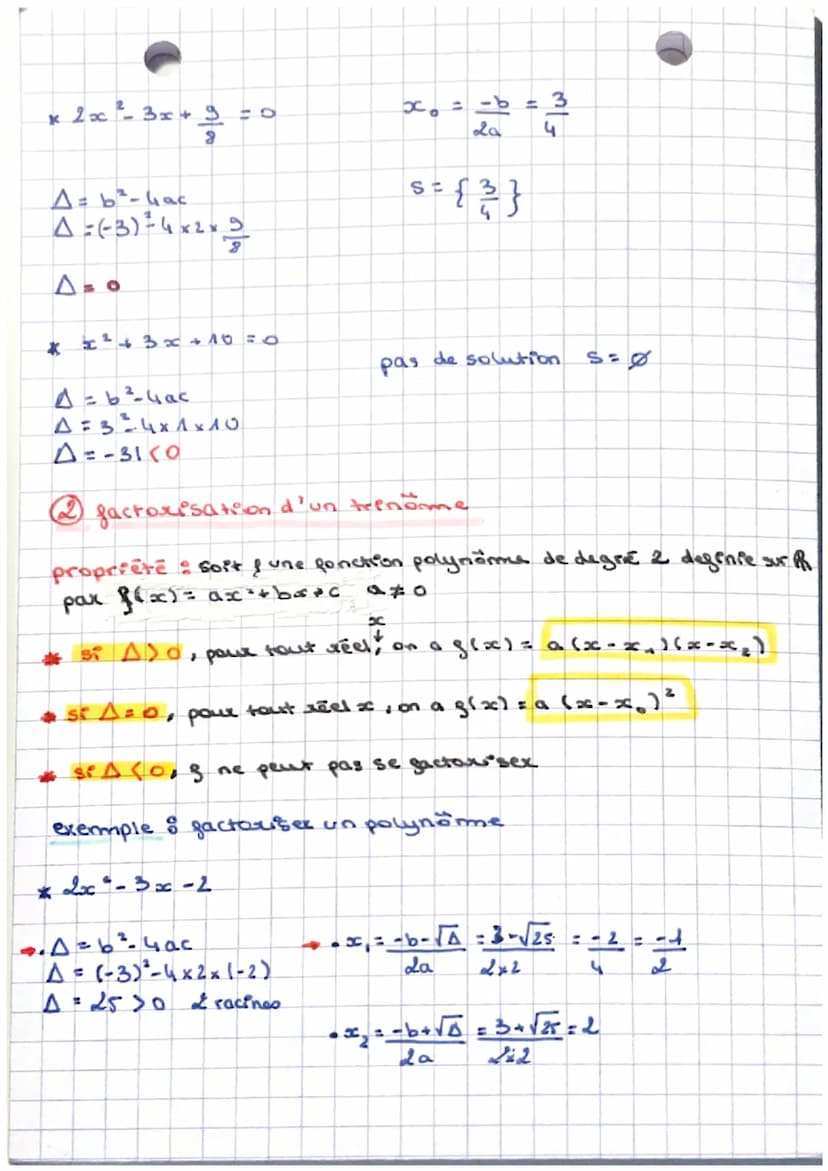• Second degré !"
resolution d'une équation du second degre
deginition : une équation du 2nd degré est une équation
de la farme ax² + bx+c =