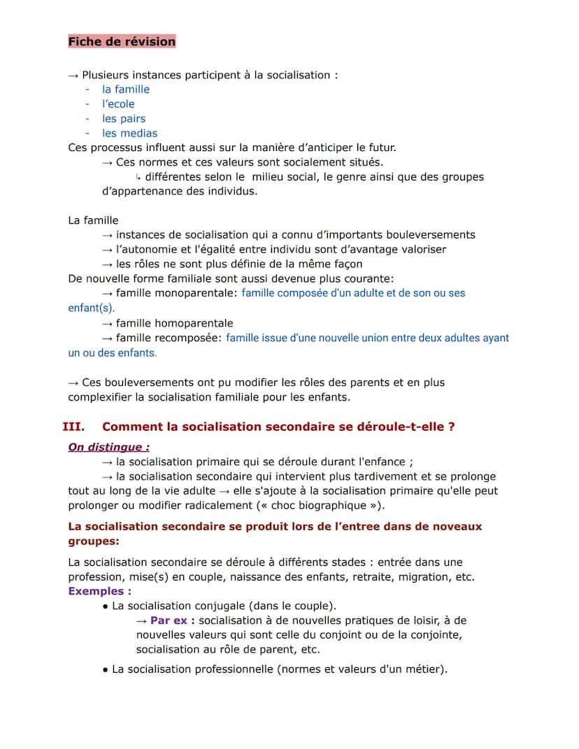 Fiche de révision
Comment la socialisation contribue-t-elle à expliquer les
différences de comportement des individus ?
I. La socialisation,