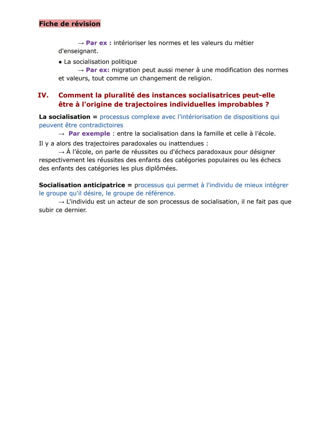Fiche de révision
Comment la socialisation contribue-t-elle à expliquer les
différences de comportement des individus ?
I. La socialisation,