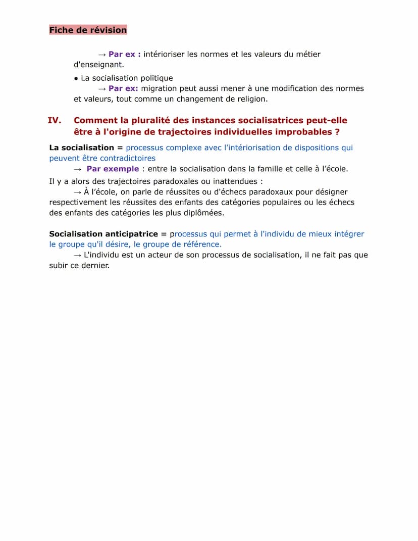 Fiche de révision
Comment la socialisation contribue-t-elle à expliquer les
différences de comportement des individus ?
I. La socialisation,
