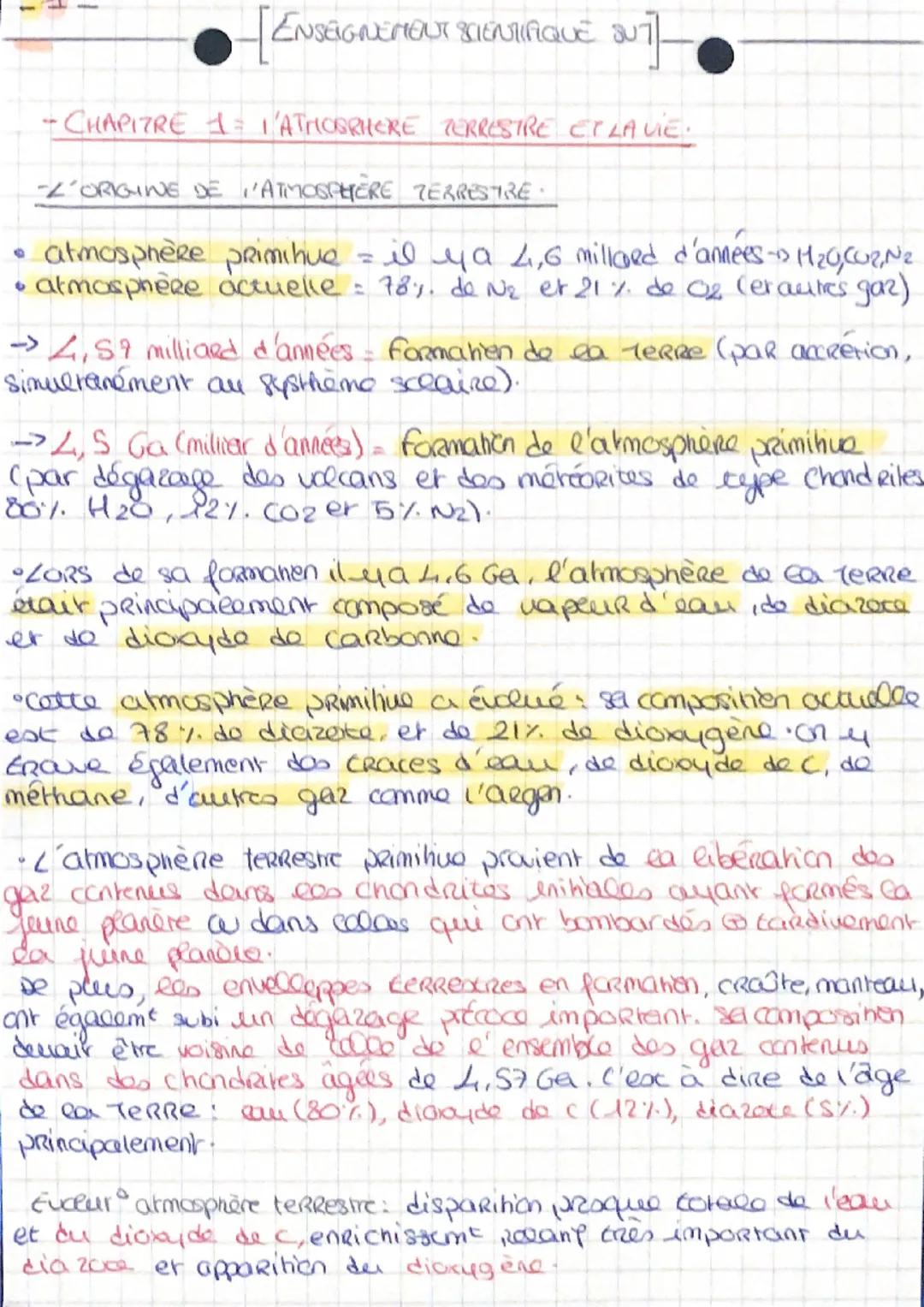 -1-

-[ENSEIGNEMENT SCIENTIFIQUE 2nd]-

-CHAPITRE 1: L'ATMOSPHERE TERRESTRE ET LA VIE:

-L'ORIGINE DE L'ATMOSPHÈRE TERRESTRE:

*   atmosphèr