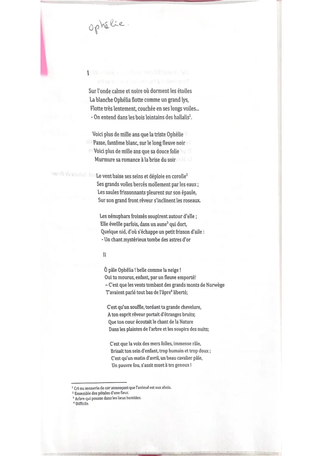  Commentaire linéaire Ophélie d’Arthur Rimbaud 