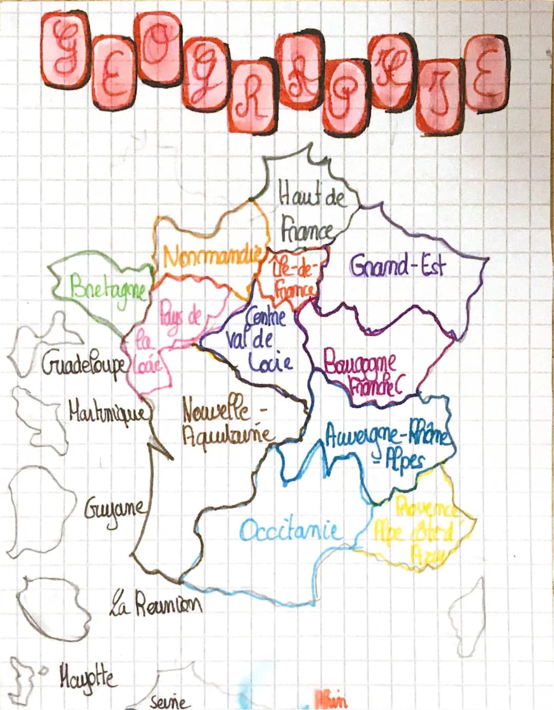 carte France région + fleuve + ville + montagne 