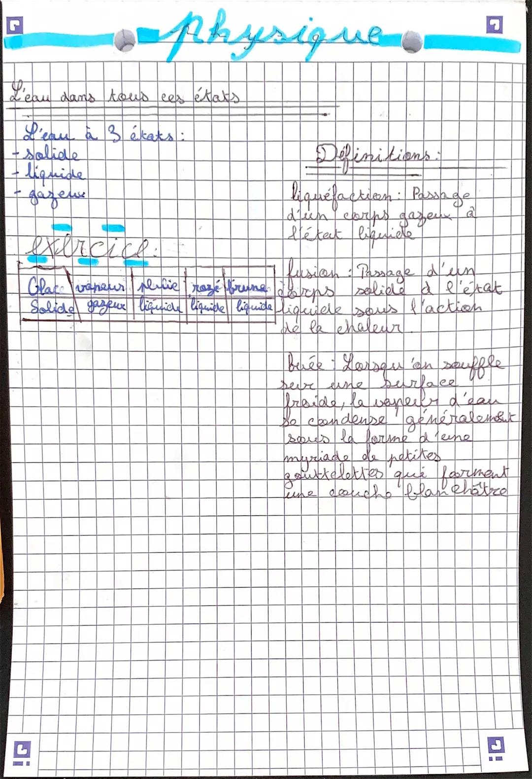 L'eau et ses changements d'état - Exercices et exemples pour 5ème et CE2