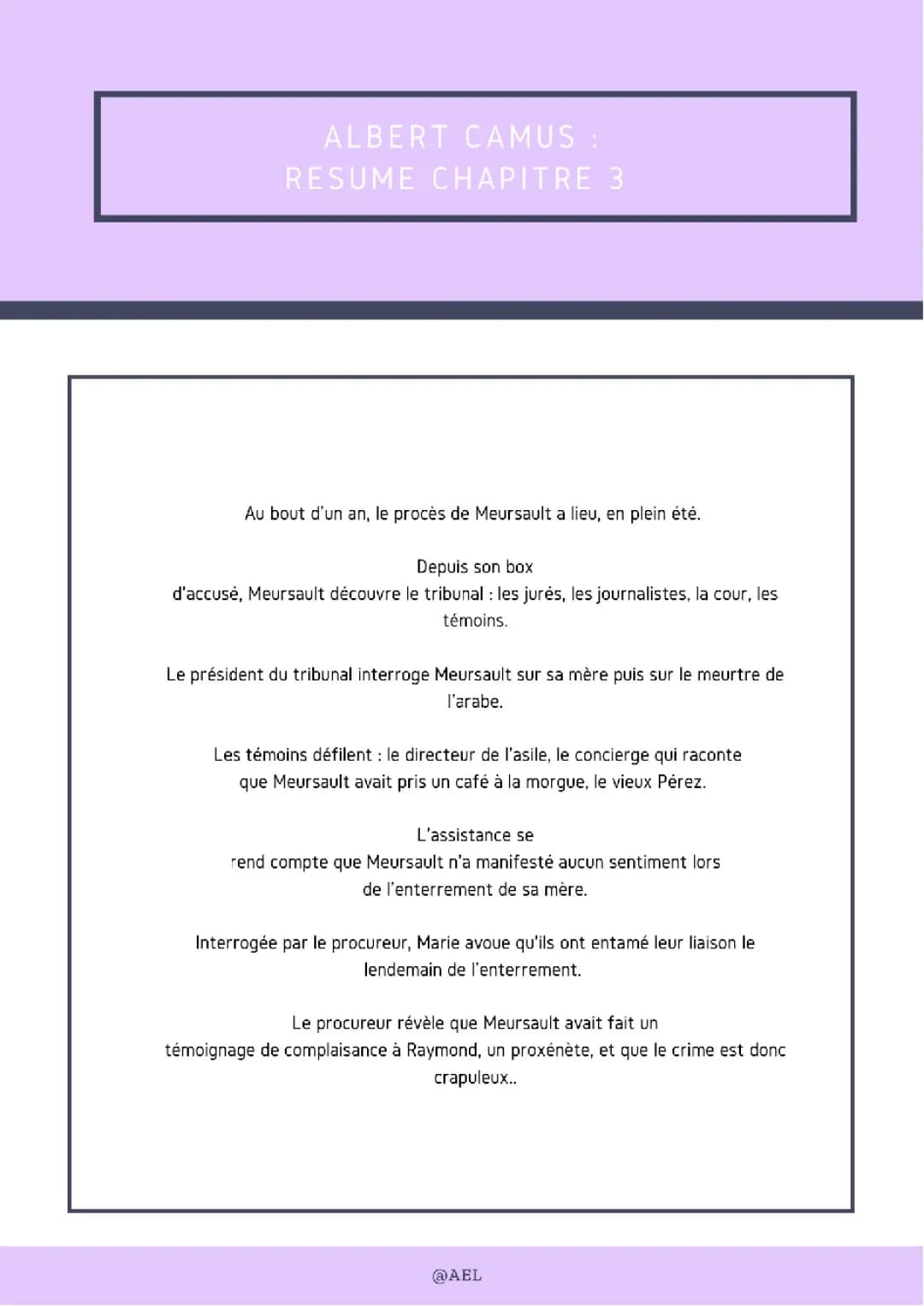 Résumé et Analyse de L'Étranger: Chapitre 3 Partie 2