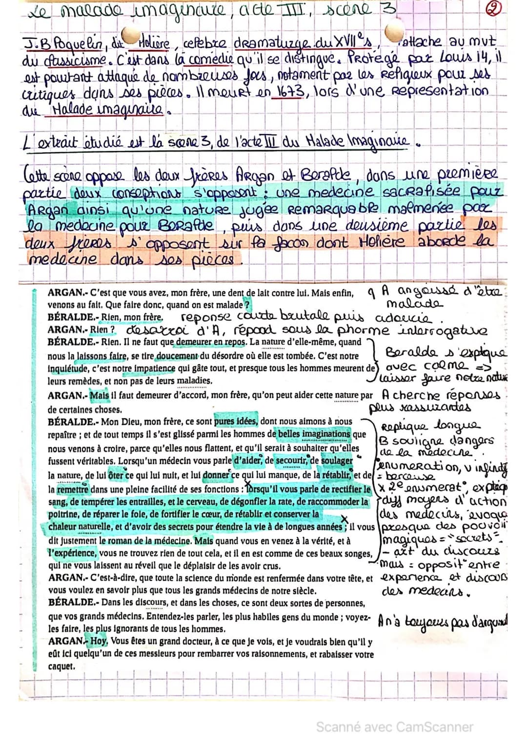 aé malade imaginaire: acte I, scene 5
JB Poquelin, dit Molière, celebre dramaturge du XVIIes, se Cattache ou mut
dassicisme. ds la comedie i