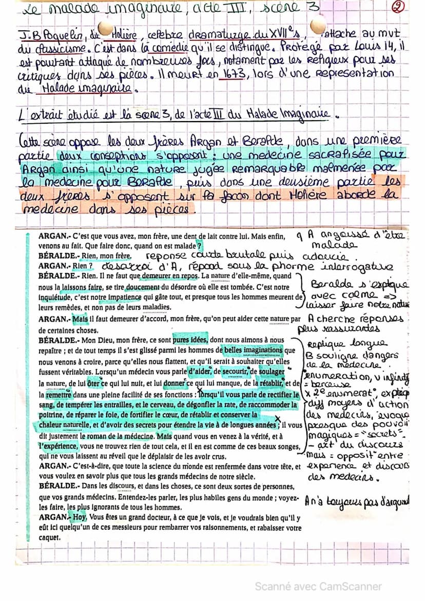 aé malade imaginaire: acte I, scene 5
JB Poquelin, dit Molière, celebre dramaturge du XVIIes, se Cattache ou mut
dassicisme. ds la comedie i