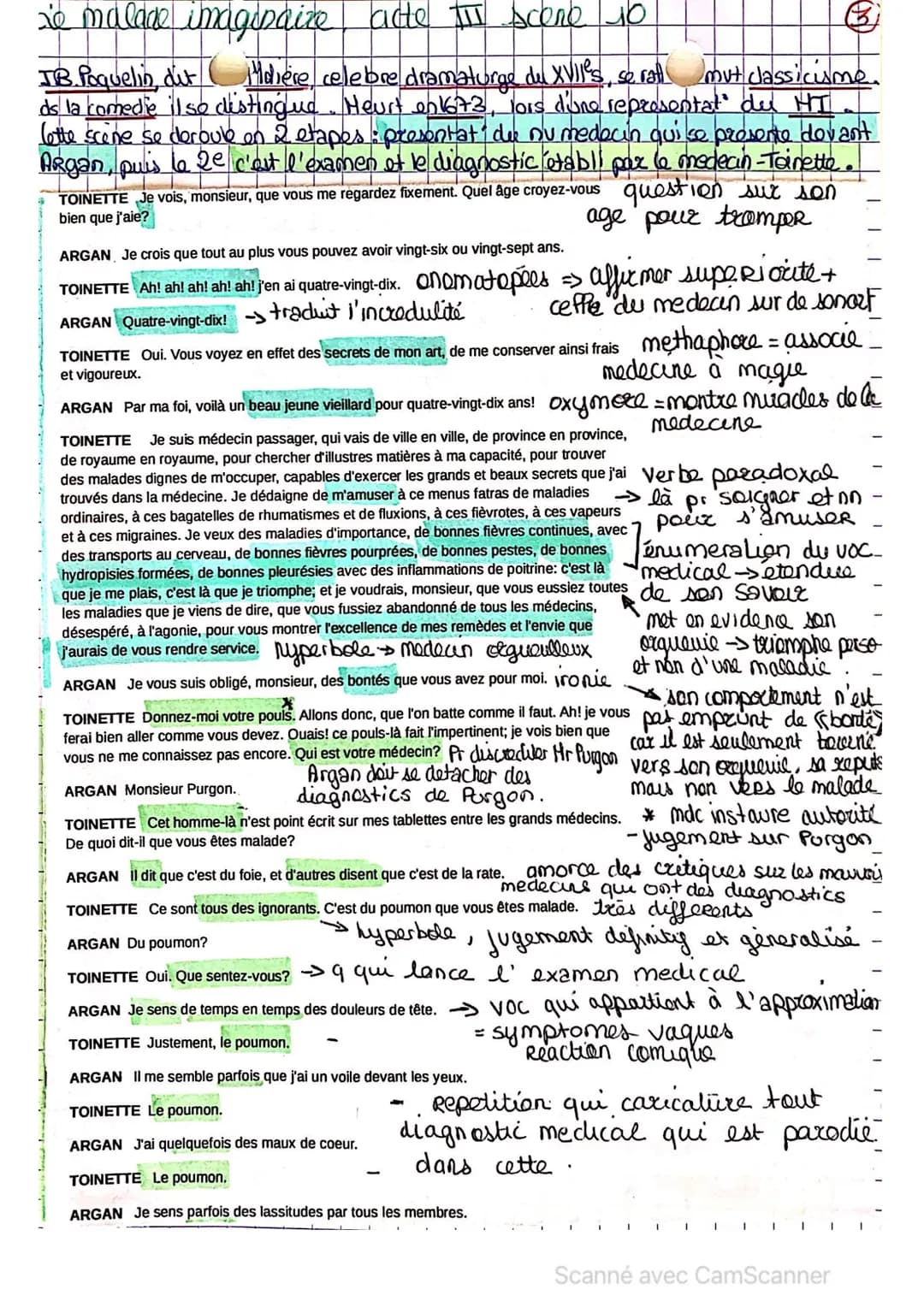 aé malade imaginaire: acte I, scene 5
JB Poquelin, dit Molière, celebre dramaturge du XVIIes, se Cattache ou mut
dassicisme. ds la comedie i