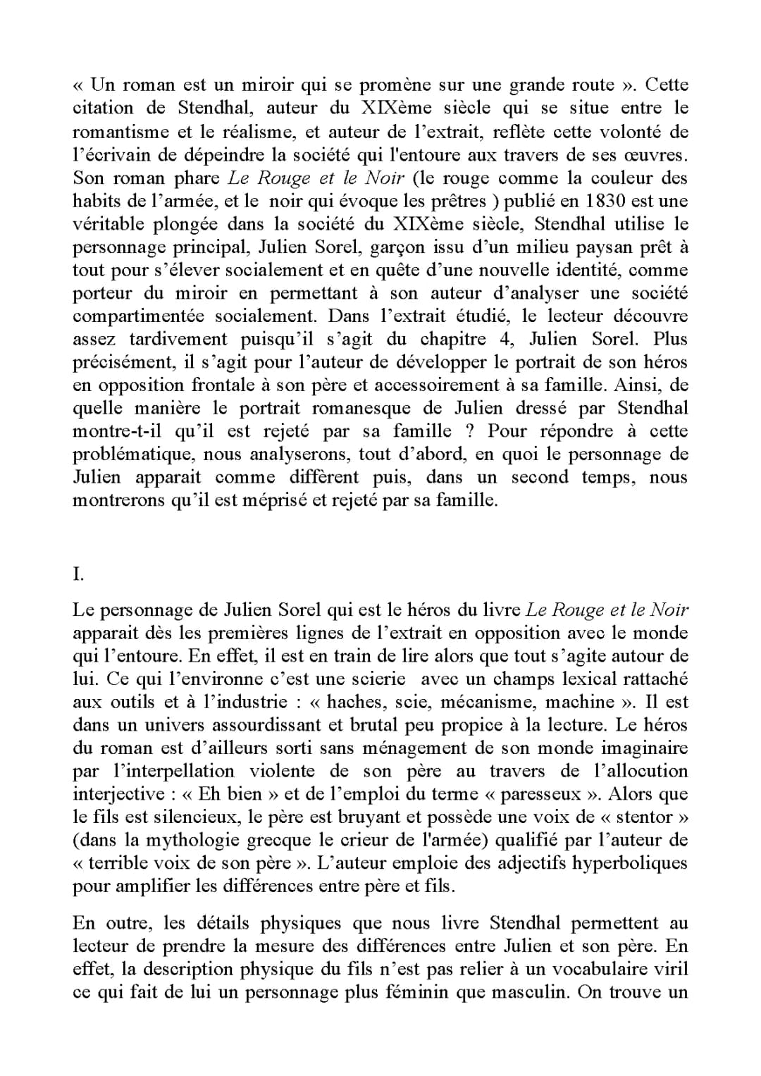 Dissertation : Introduction et Analyse de Le Rouge et le Noir