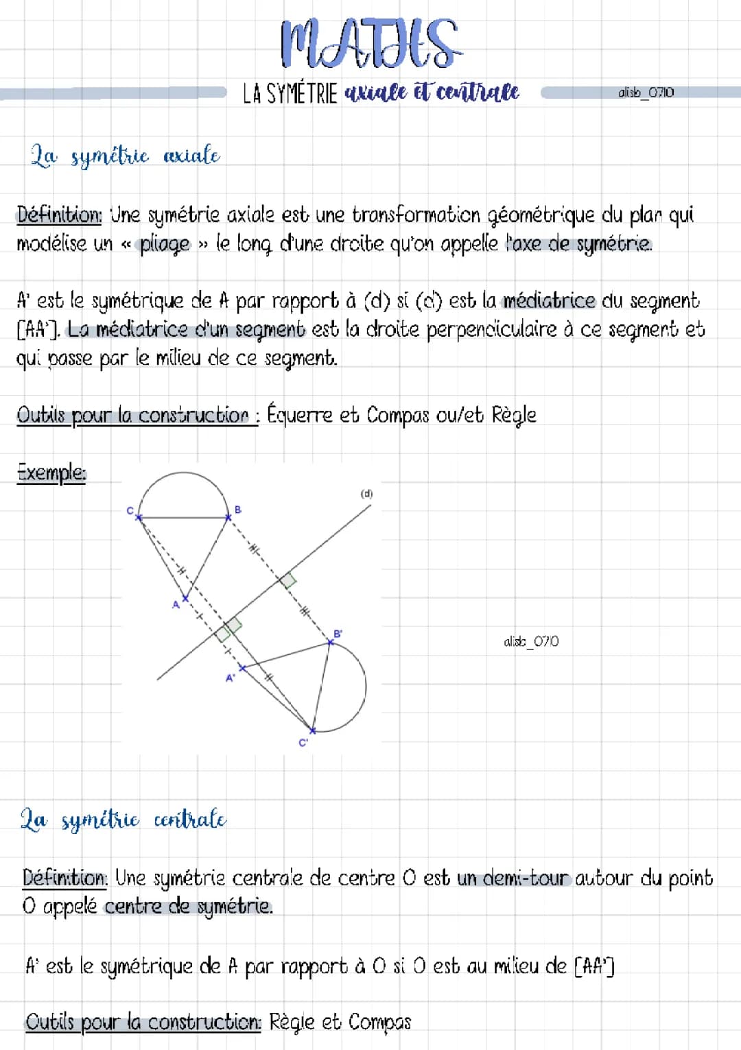 Maths : Symétrie axiale et centrale