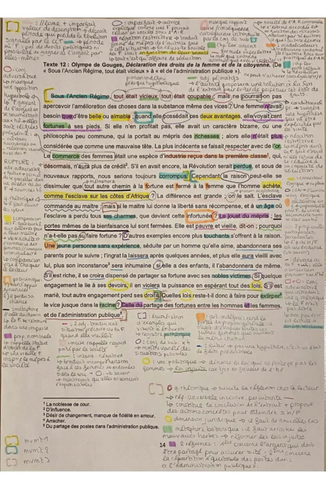 Postambule Olympe de Gouges Texte PDF : Analyse linéaire et Résumé