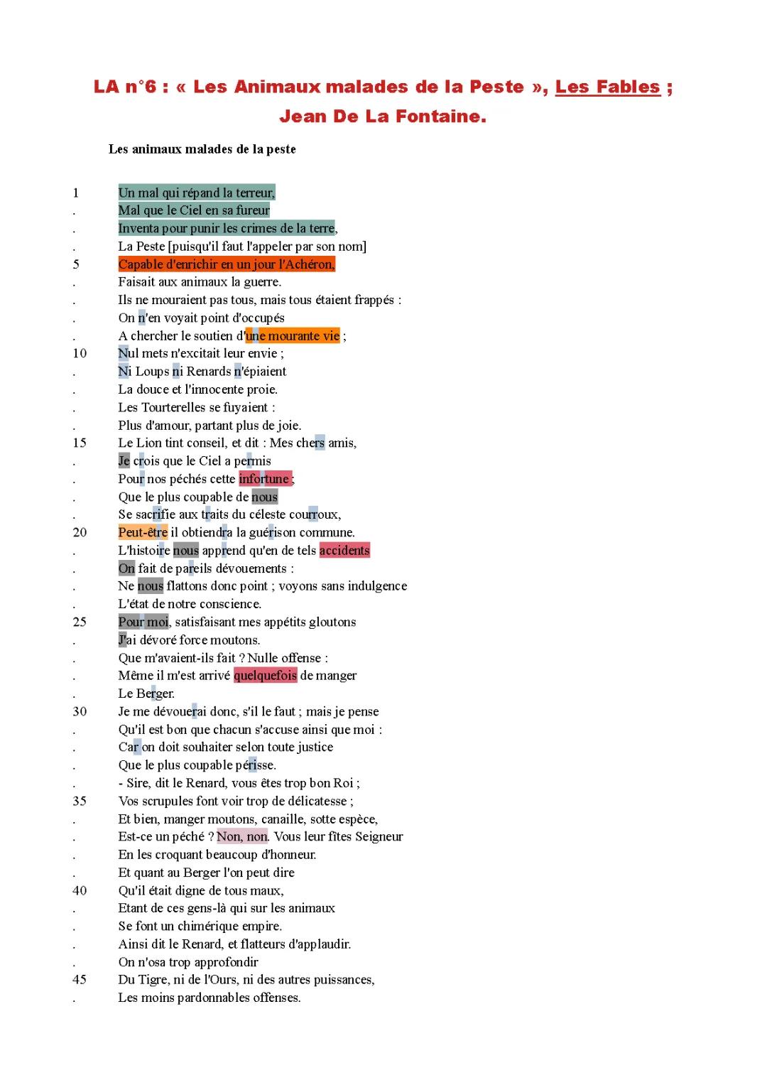 Analyse Les Animaux Malades de la Peste - PDF, Texte, Résumé, Morale et Questions