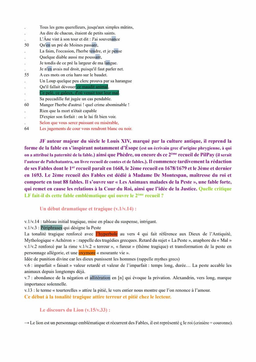 1
5
10
15
20
25
30
35
40
45
LA n°6 : << Les Animaux malades de la Peste », Les Fables ;
Jean De La Fontaine.
Les animaux malades de la peste