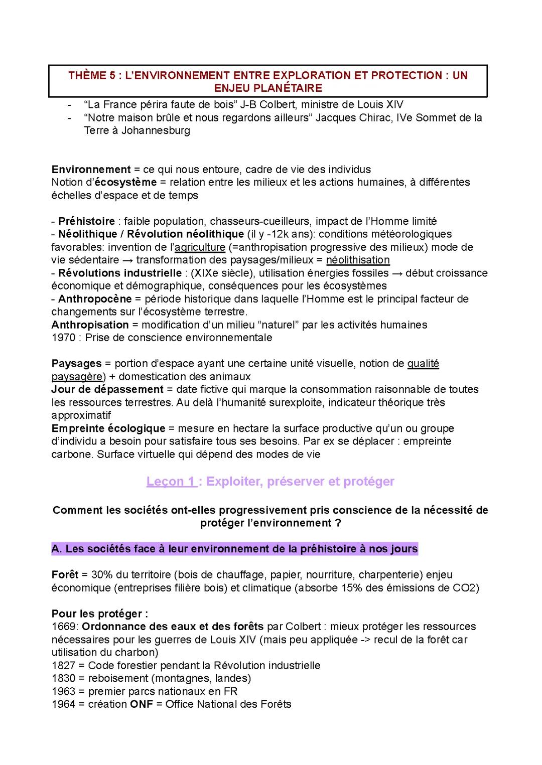 HGGSP Thème 5 Environnement : Dissertation, Cours, Fiches de Révision