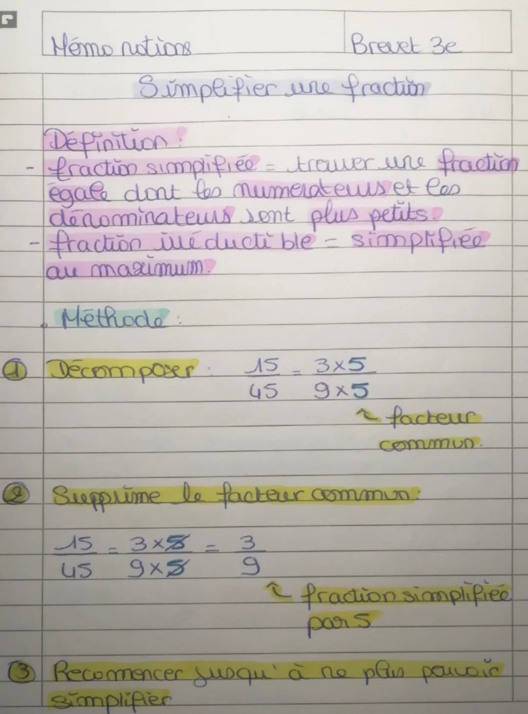 Homo notions
Fradions généralités
•Vocabulaire
Numerateur
Denominateur
7
Brevet e
fraction = quotient de deux
nombres entions
3
4
fraction é