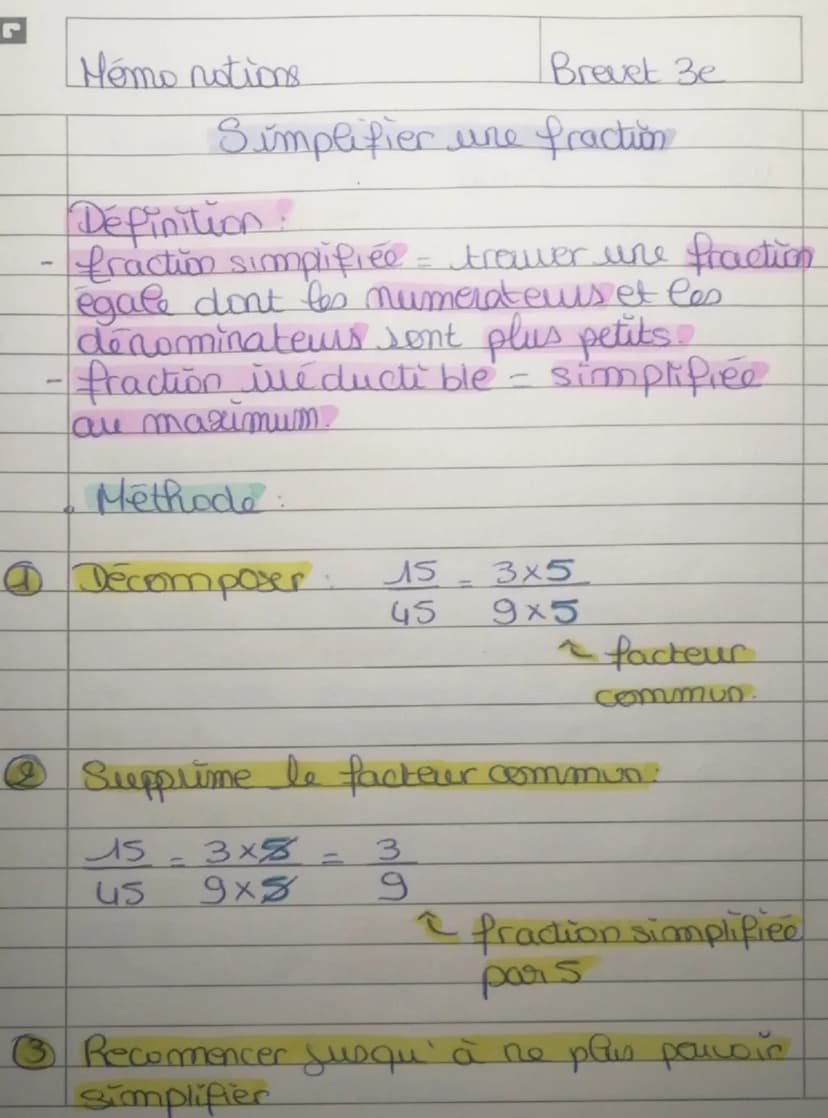 Homo notions
Fradions généralités
•Vocabulaire
Numerateur
Denominateur
7
Brevet e
fraction = quotient de deux
nombres entions
3
4
fraction é