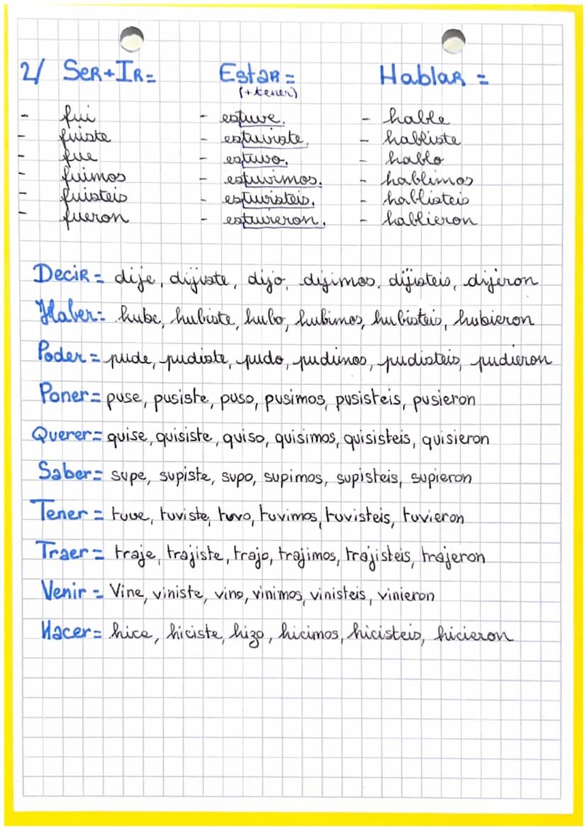 español
Passé Simple
Verbes Réguliers
AR=
Τσ
aste
amos
aateis
aron
-
-
ER;IR =
Liste
io
Limos
Listeis
-
ieron
On l'utilise = pour exprimer u
