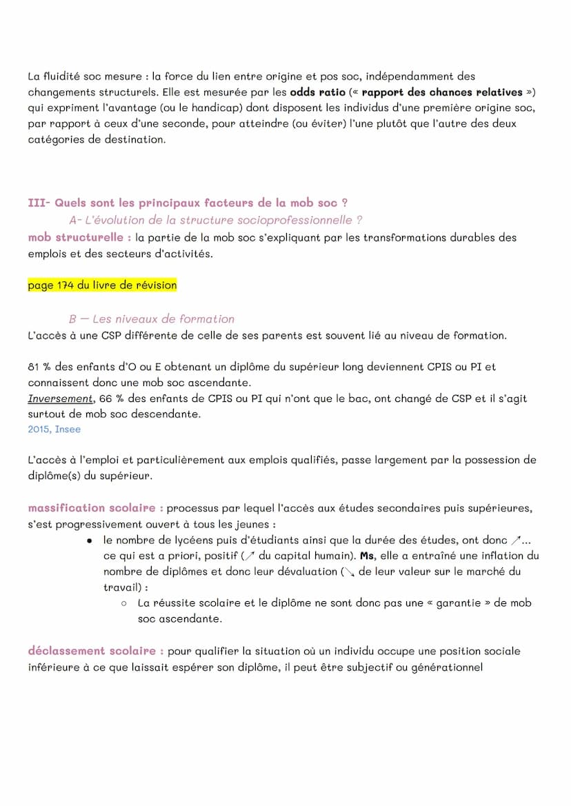 Chapitre 5: Sociologie – Quelles sont les caractéristiques
contemporaines et les facteurs de la mobilité sociale?
I- Comment définir et mesu