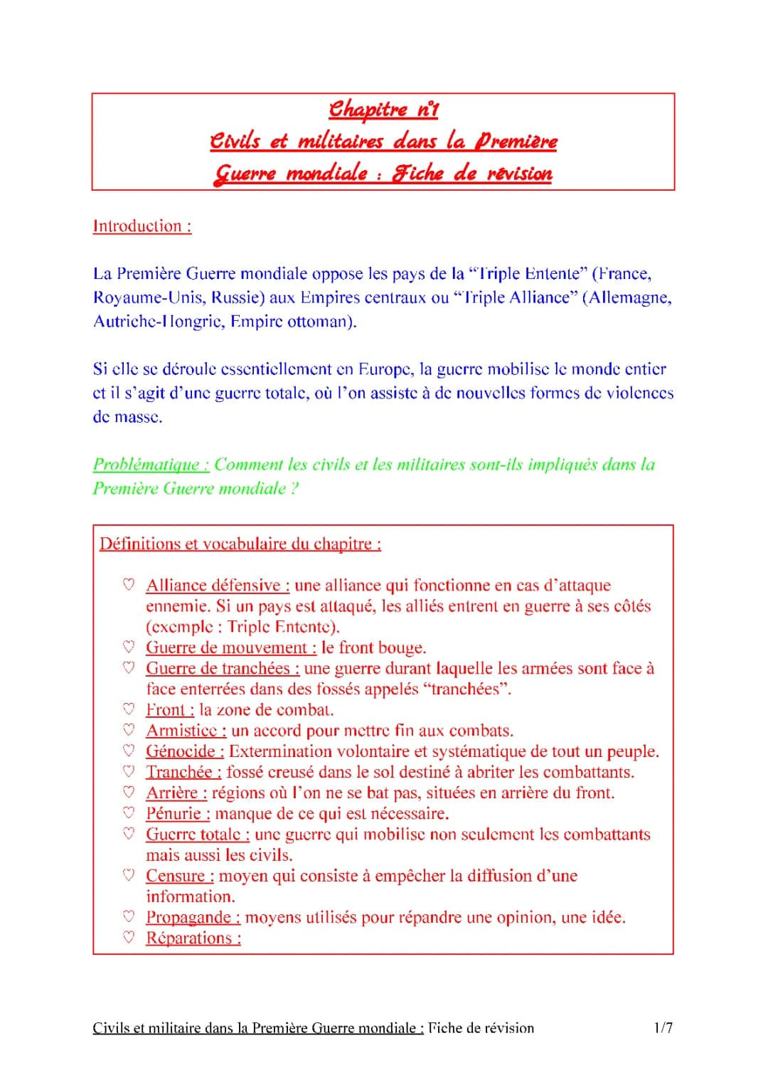 Histoire - CIVILS ET MILITAIRES DANS LA PREMIÈRE GUERRE MONDIALE - 3eme