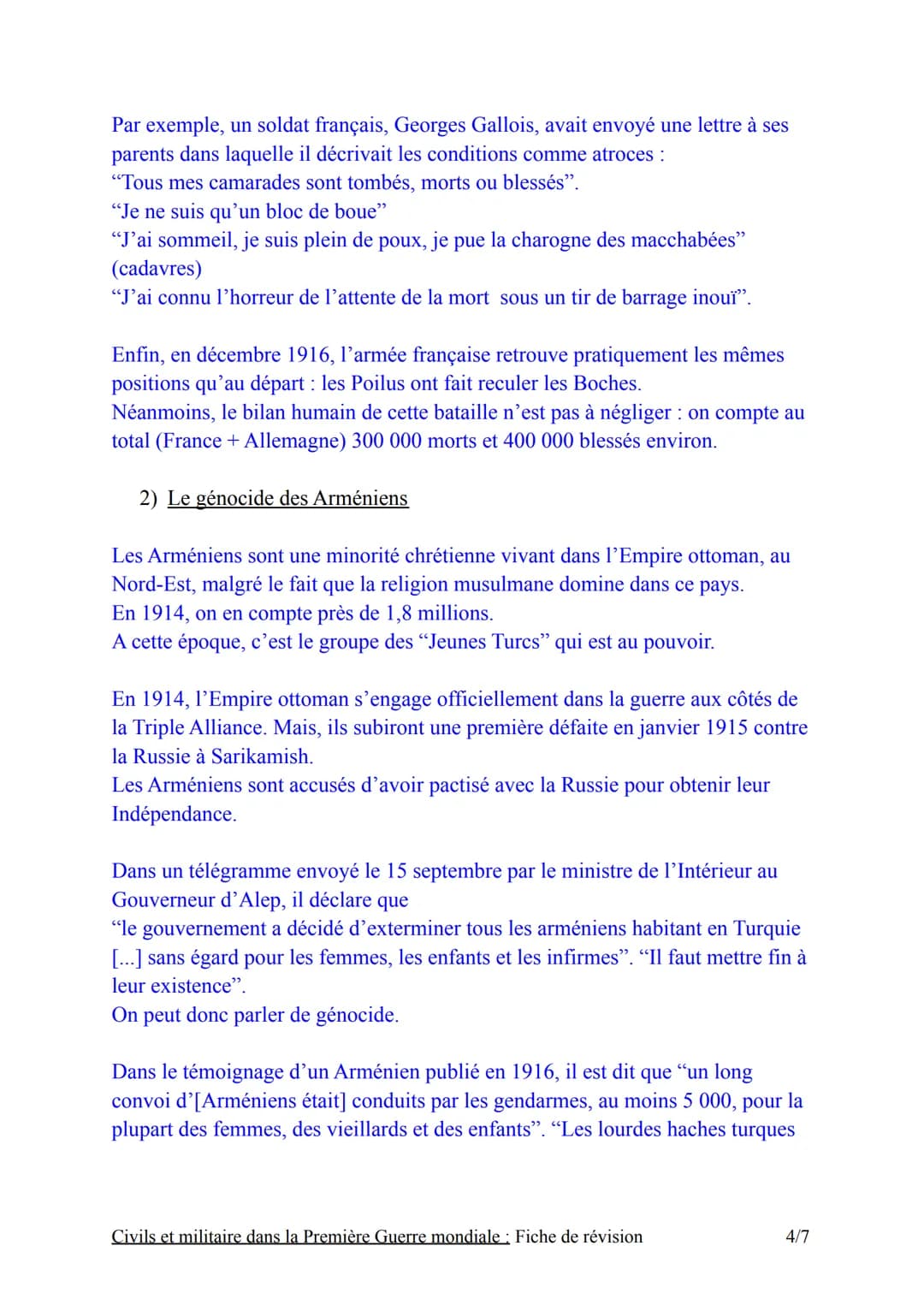 Introduction:
Chapitre nºt
Civils et militaires dans la première
Guerre mondiale : Fiche de révision
La Première Guerre mondiale oppose les 