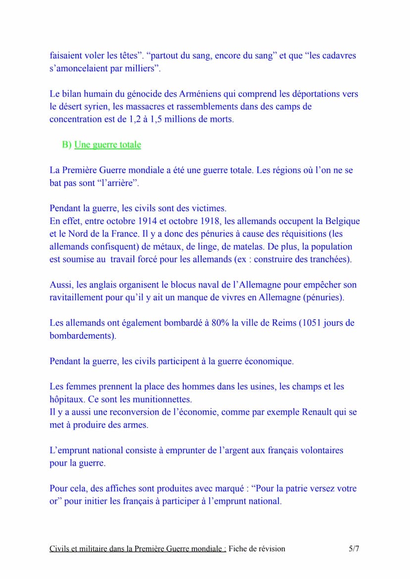 Introduction:
Chapitre nºt
Civils et militaires dans la première
Guerre mondiale : Fiche de révision
La Première Guerre mondiale oppose les 