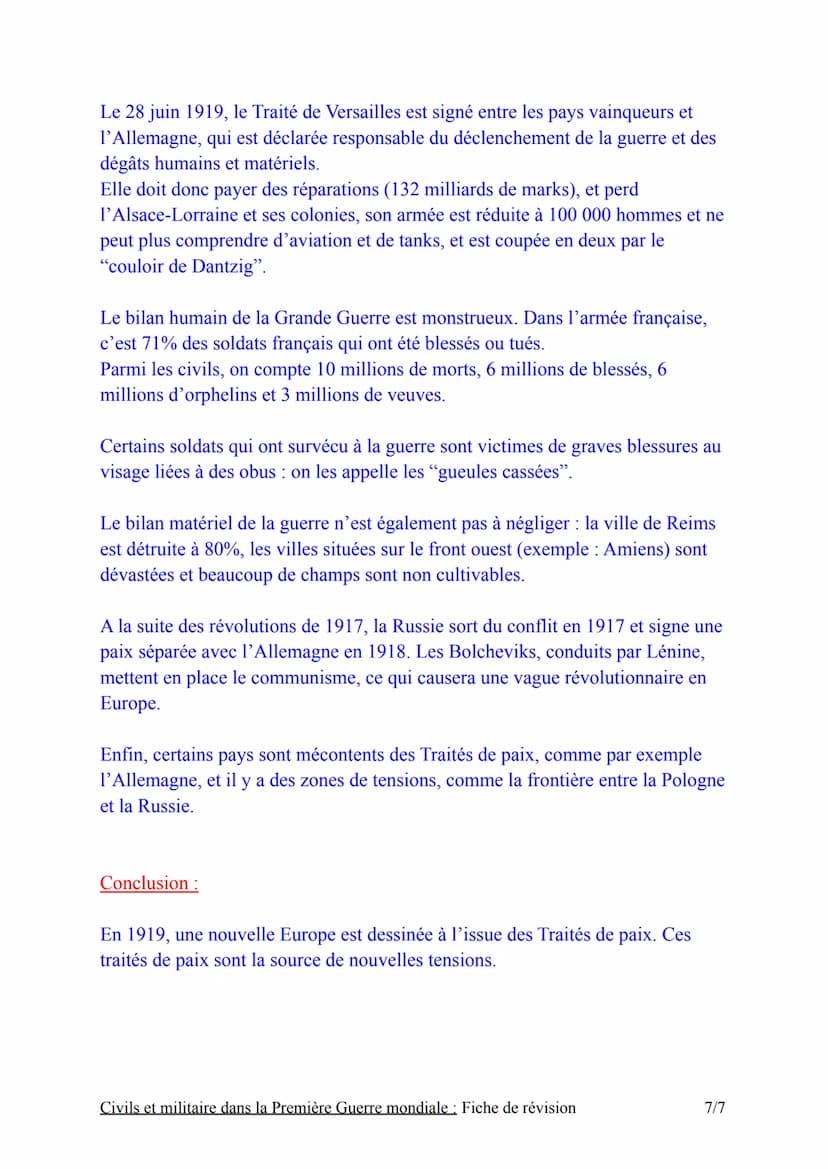 Introduction:
Chapitre nºt
Civils et militaires dans la première
Guerre mondiale : Fiche de révision
La Première Guerre mondiale oppose les 
