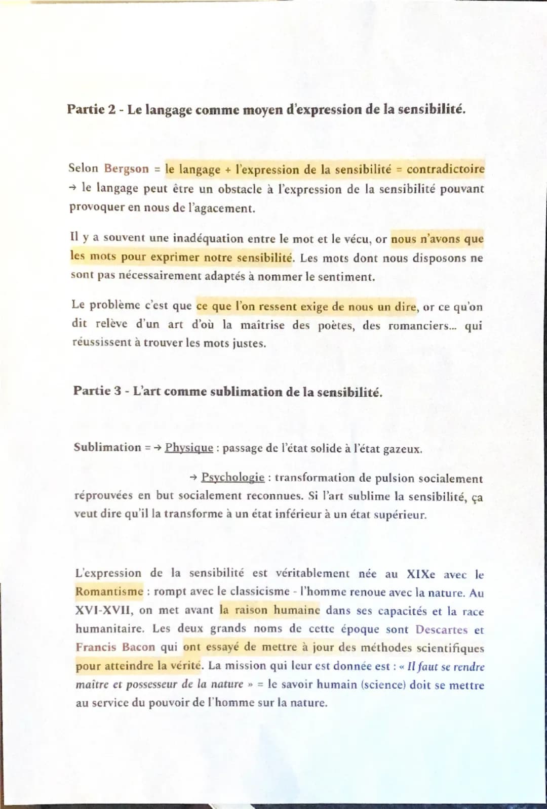 Chapitre n°2 - Les expressions de la sensibilité
"
Sentio ergo sum >>
Introduction
Fin XVIIe et XIXe = irruption de la sensibilité en philo 