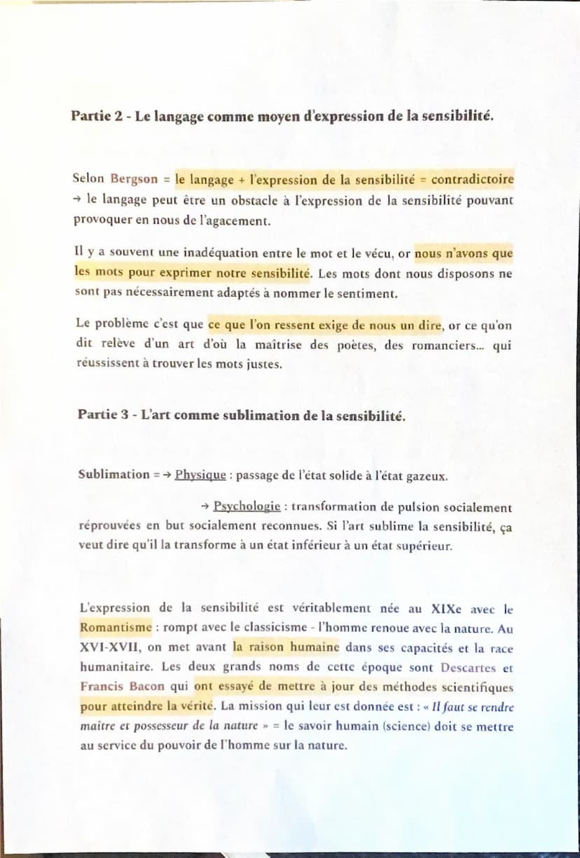 Chapitre n°2 - Les expressions de la sensibilité
"
Sentio ergo sum >>
Introduction
Fin XVIIe et XIXe = irruption de la sensibilité en philo 